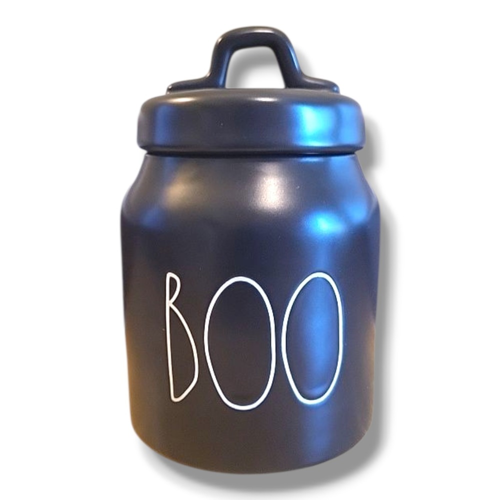 Rae Dunn BOO Chubby Baby Canister Halloween Black LL Long Letter Ceramic